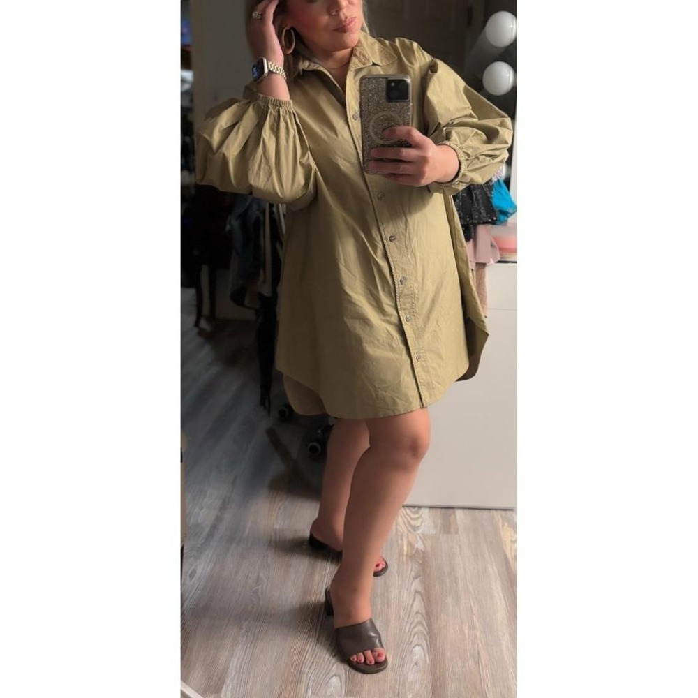 Olivaceous Khaki Poplin button shirt mini dress size Meduim‎ - Picture 6 of 6